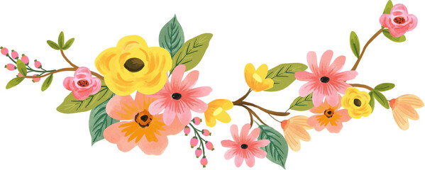 Yellow and Pink Floral Gouache Bouquet Illustration
