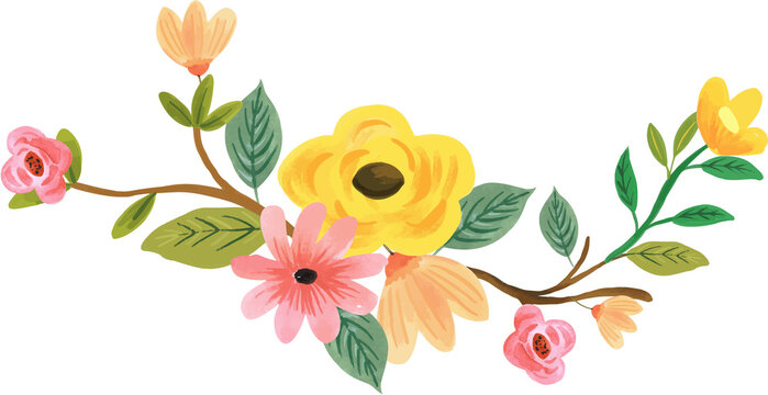 Yellow and Pink Floral Gouache Bouquet Illustration