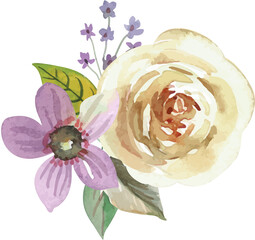 Cream Rose Watercolor Floral Bouquet - 529336141