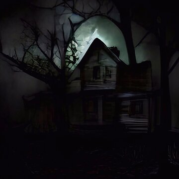 Creepy haunted house at spooky halloween night
