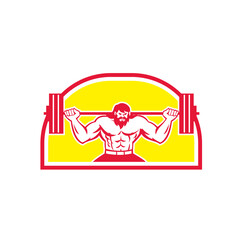 Bodybuilder Lifting Barbell Retro