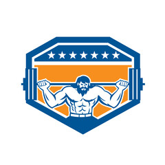 Bodybuilder Lifting Barbell Shield Retro