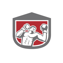 Boxer Punching Boxing Shield Retro