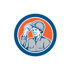 Builder Carpenter Tipping Hardhat Circle Retro