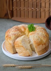 Roti telinga gajah or elephant ear bread is white milk bread shaped like ear's elephant. Selective focus.