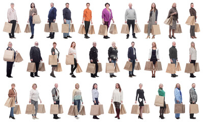 Fototapeta premium a line of people with shopping bags isolated
