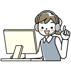 ヘッドセットをつけてパソコンに向かう若い女性