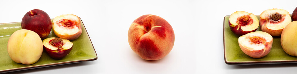 Set of peaches on a white background