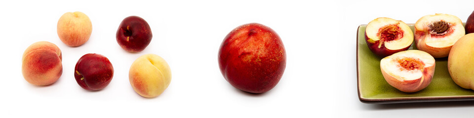 Set of peaches on a white background