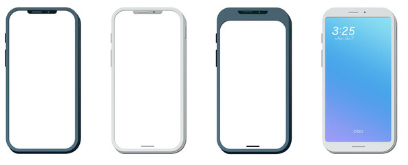 Smartphone set transparent screen illustration mockup mobile phone transparent background wide curved surface