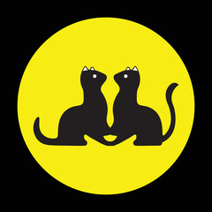Circle two black cat animal logo design 