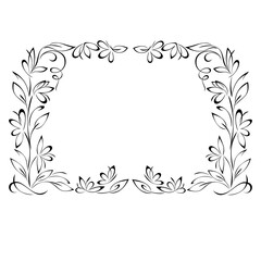 frame 138. symmetrical decorative frame with stylized flowers with leaves and swirls in black lines on a white background