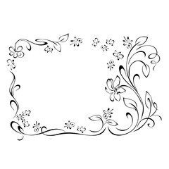 frame 140. unique decorative frame with stylized flowers with leaves and vignettes in black lines on a white background 