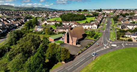 Fototapeta na wymiar Aerial photo of All Saints Church of Ireland, Craigyhill County Antrim Northern Ireland