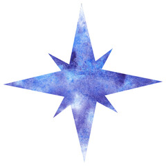 Blue watercolor star. Celestial element, space, sky. Transparent PNG clipart