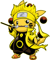 ANIME PIKA, T-shirt design, transparent background, READY FOR PRINT - obrazy, fototapety, plakaty