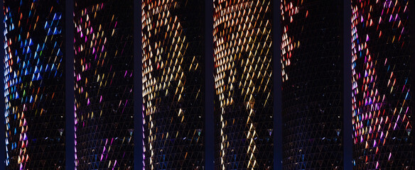 Collection of light orange, blue, pink, green, yellow with crystals, triangles. Abstract gradient...