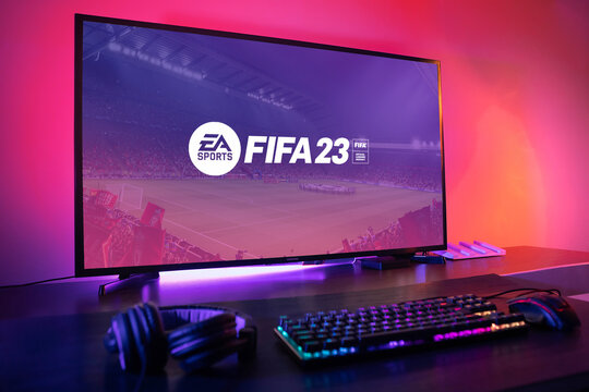 Curitiba, Paran&aacute;, Brazil - September 2, 2022: FIFA 23 game on the PC. FIFA 23 is an online multiplayer video game developed by EA Sports. Selective focus