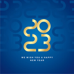 Happy New Year 2023 gold white cyberspace high tech year 2023 typography mystic ornament abstract pattern blue background