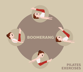 Pilates Moves Exercises Boomerang Cute Cartoon Vector Illustration