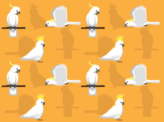Sulphur-Crested Cockatoo Cartoon Character Seamless Wallpaper Background Set 1  © bullet_chained