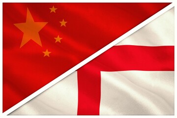 close-up of Chinese and English flags 