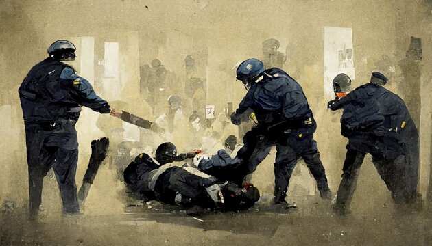 Police Brutality Riot Scene Conceptual Illustration