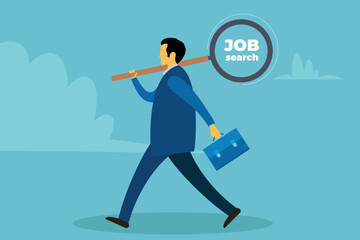 Employees looking for job, using magnifying glass searching a job, employment and job vacancy vector illustration