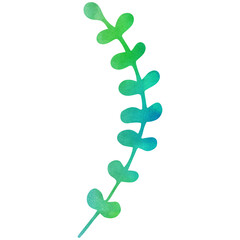 Simple watercolor green leaf. Plant element. Transparent PNG Clipart