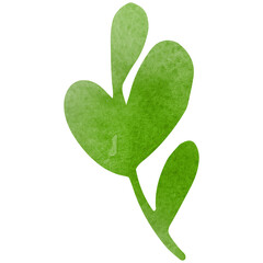 Simple watercolor green leaf. Plant element. Transparent PNG Clipart