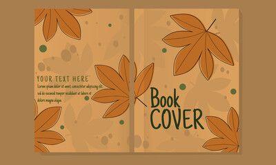 brown colour book cover set.Botanical floral design element for notebook, brochure, book, catalog.  Hand drawn exotic maple leaves decorative page background