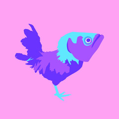 Fashion minimal illustration. Funny absurd mixed rooster and fish.