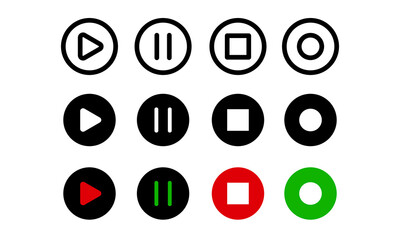 Media player icons set. Media player button in flat style and line style stoc vector.