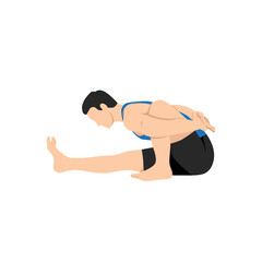 Man doing Sage Twist Pose, Marichi's Pose, One-Legged Seated Spinal Twist Pose. Marichyasana. Flat vector illustration isolated on white background