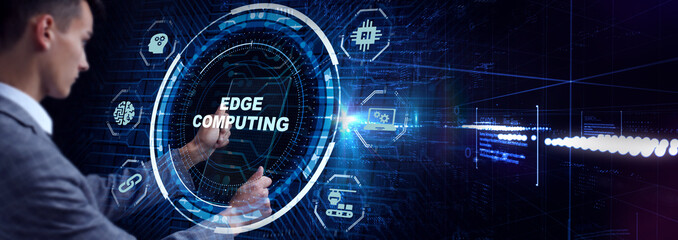 Edge computing modern IT technology on virtual screen. Business, technology, internet and networking concept.