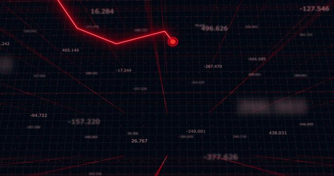 Red line chart falling in three-dimensional space that have decreasing number. Economic crisis concept
.