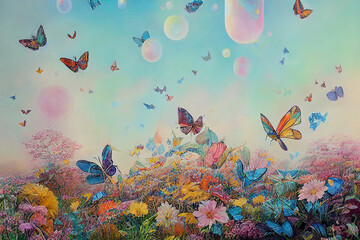 butterfly scenery abstract painting. High quality 3d illustration