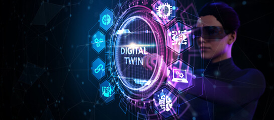 Digital twin industrial technology and manufacturing automation technology. - obrazy, fototapety, plakaty