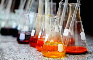 Colour and pigment solvent base test in the textile laboratory.