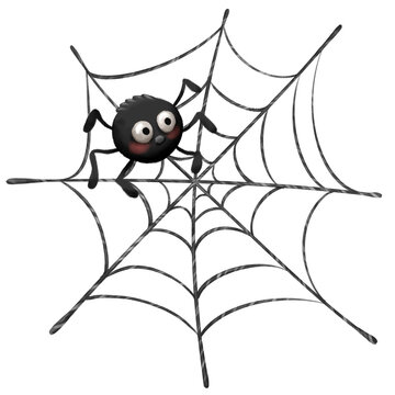 Spider and web. Cartoon illustration