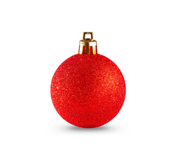 Red glitters Christmas tree decoration isolated on white background for graphic materials