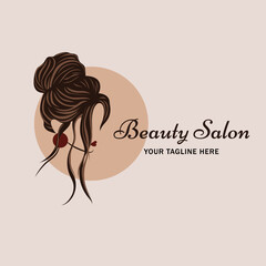 illustration of women long hair style icon, logo women face , vector 