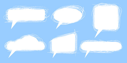 set of speech bubbles in the style of a pencil sketch