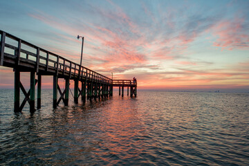 Pier on Mobile Bay at sunset in Daphne, Alabama