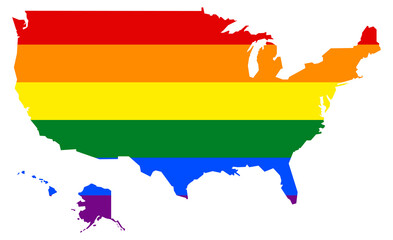 USA map with pride rainbow LGBT flag colors