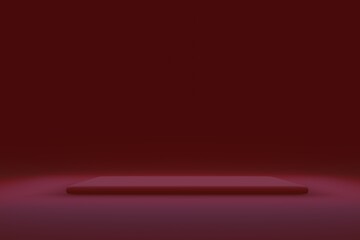 Obraz premium Empty background and stand display or shelf with studio for showing. Blank backdrop made from material. Realistic 3D render. Red empty. abstract red background with glowing lines