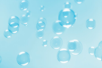Abstract Beautiful Transparent Blue Soap Bubbles Background. Soap Sud Bubbles Water.	
