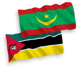 Flags of Republic of Mozambique and Islamic Republic of Mauritania on a white background