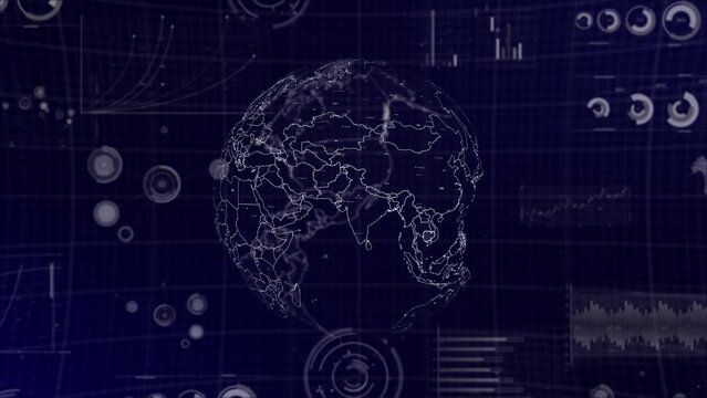 Data analysis Technology Globe rotating on Cambodia Country with graphs, charts, analytics in background | Cambodia country Globe rotating 4K|60 FPS, data analysis technological background