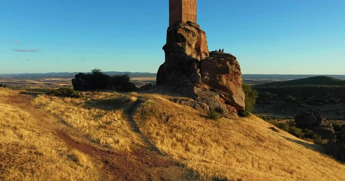Ruins of the Zafra Castle in the municipality of Campillo de Due&ntilde;as, in Guadalajara, Spain - Game of Thrones location - aerial drone shot